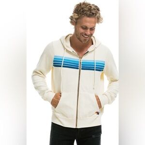 Aviator Nation Unisex 5 Stripe Hoodie - Vintage White / Blue / NWT / XL
